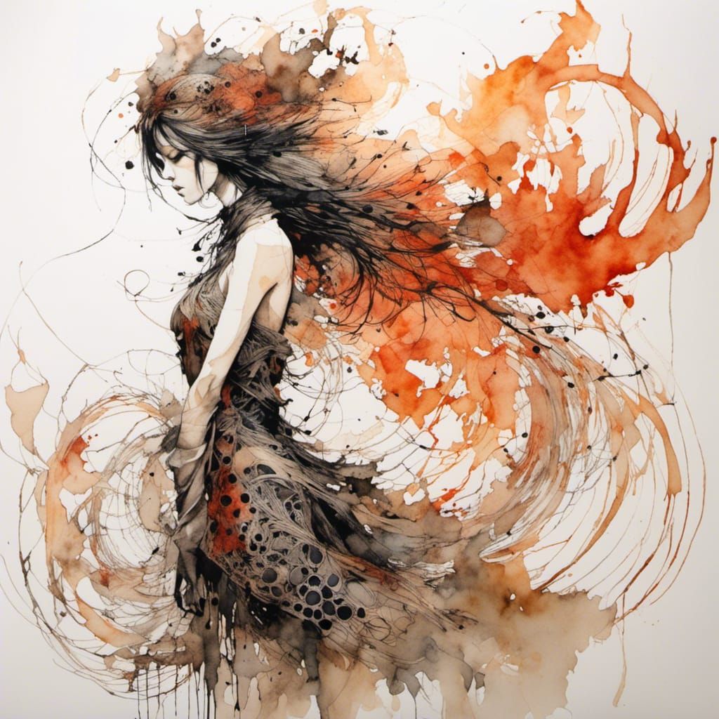 Fiery Phoenix Woman Watercolor Zentangle