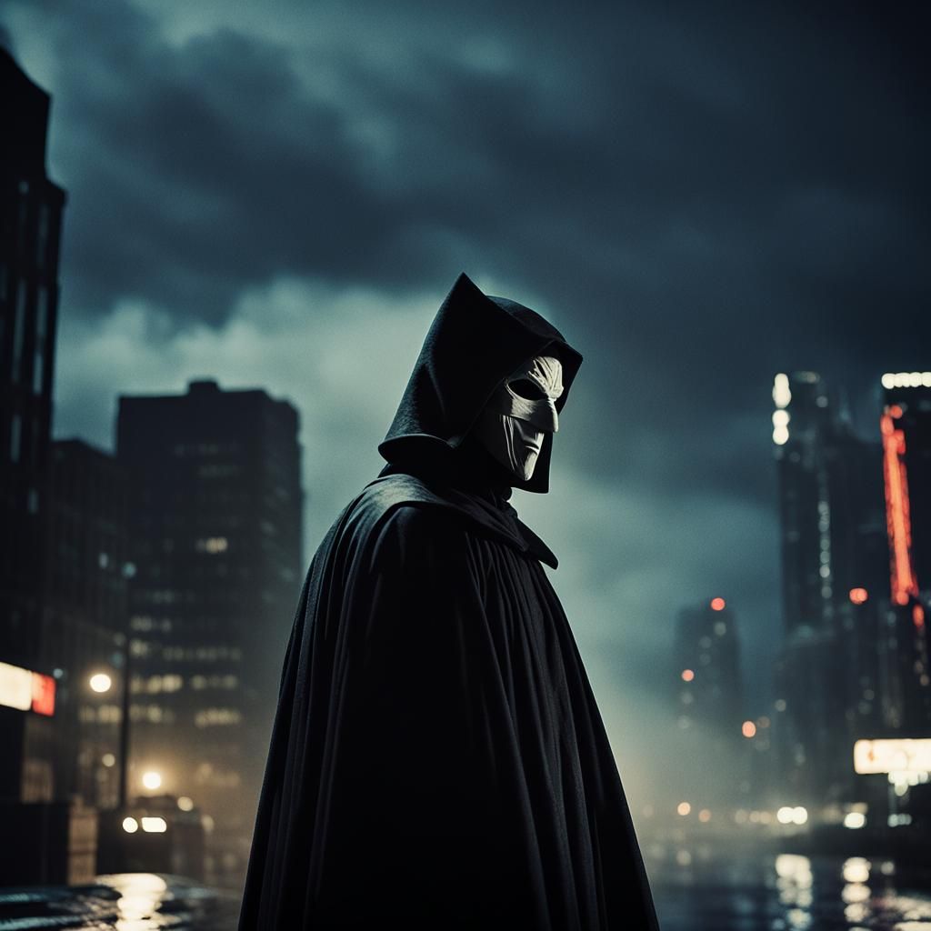 Masked Figure in Shadows: Cinematic Film Noir