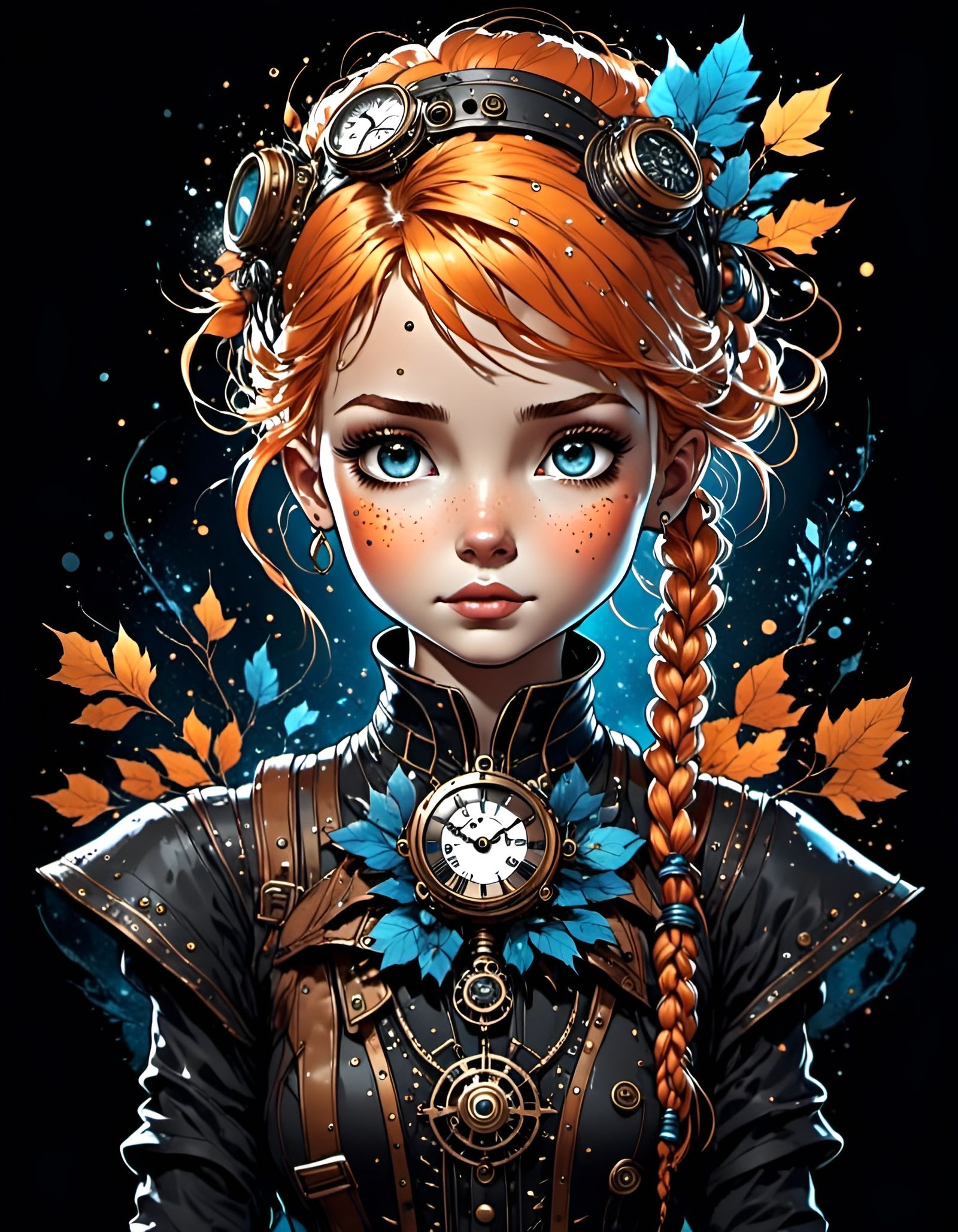 Steampunk Anna Portrait with Luminous Ornaments
