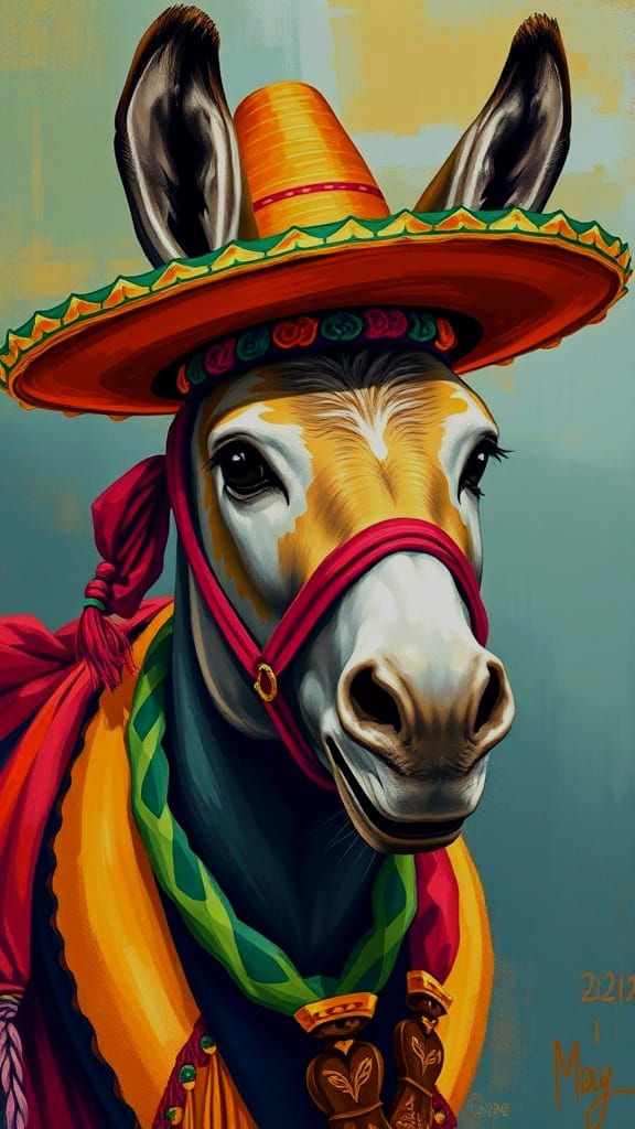 Donkey Celebrates Cinco de Mayo in Abstract Art