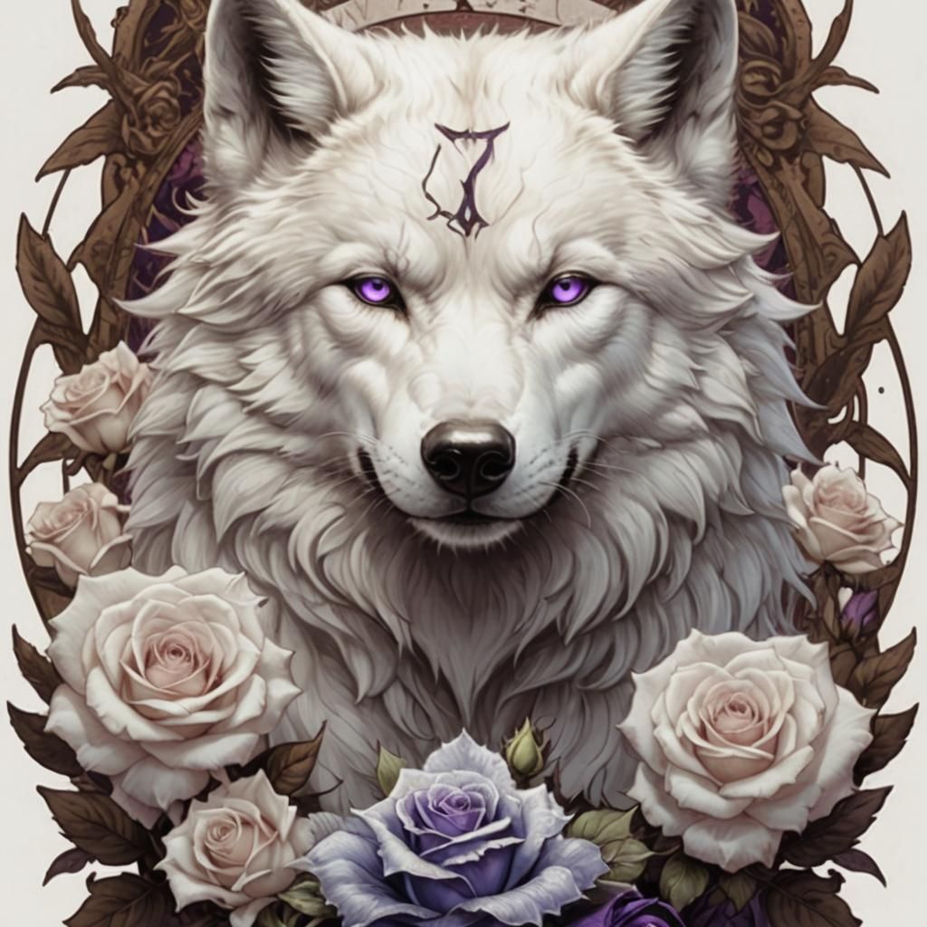 tattooed wolf boy the white wolf whit hazel eyes and the pur...