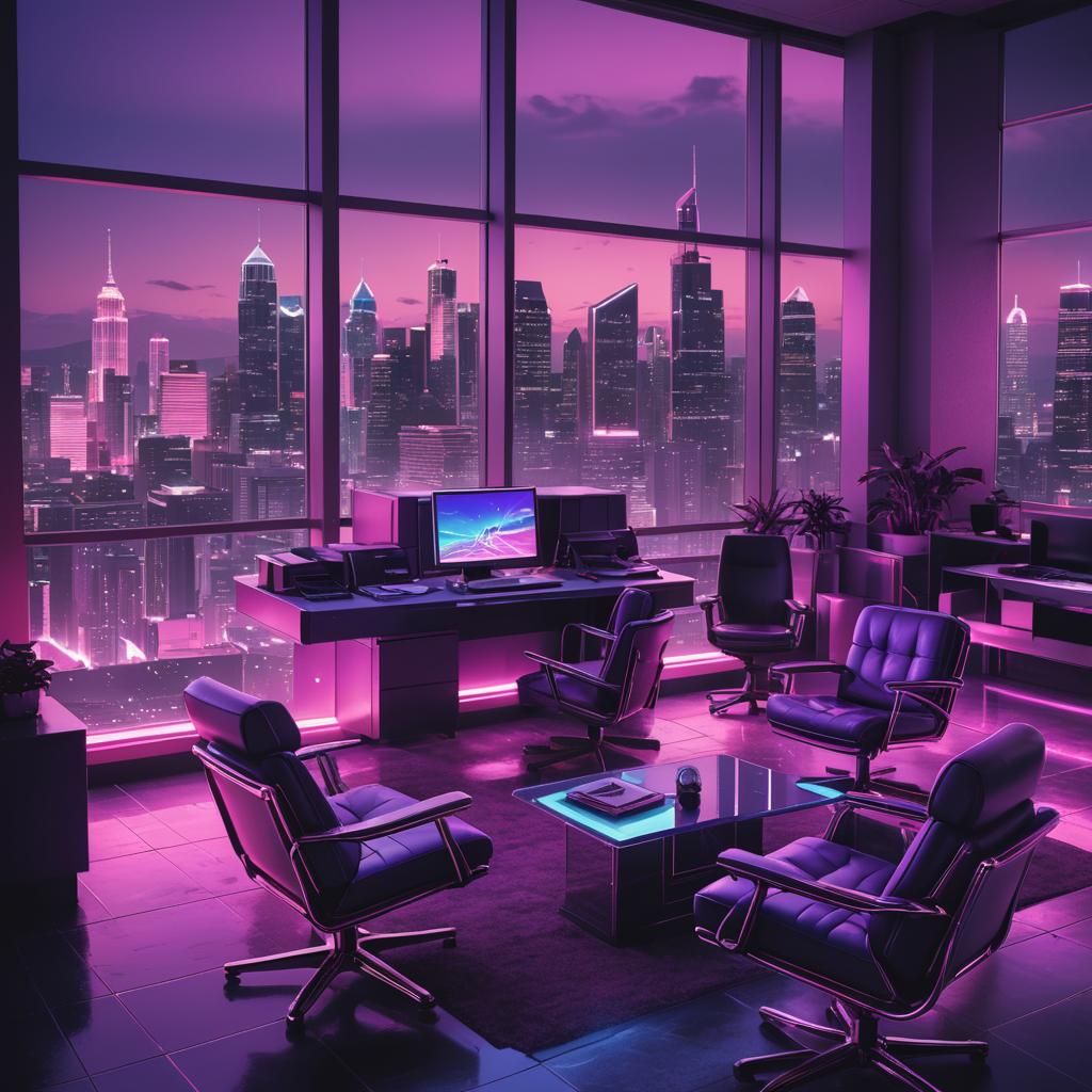 Retro Office in Synthwave Neon Style