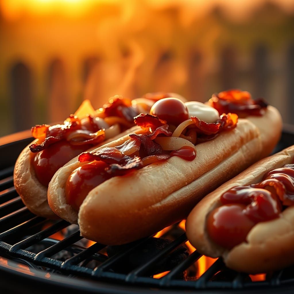 Barbecued Hot Dogs with Crispy Bacon