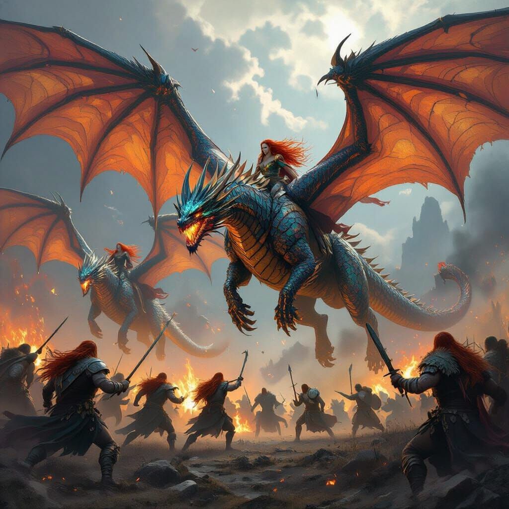 Valkyrie Warriors Ride Dragons into Epic Battle