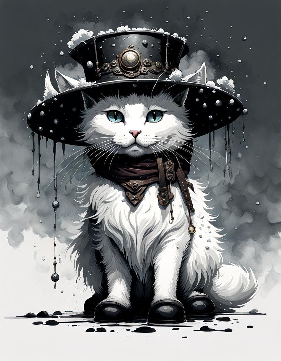 Monochromatic Ink Drawing of a Cat in Boots