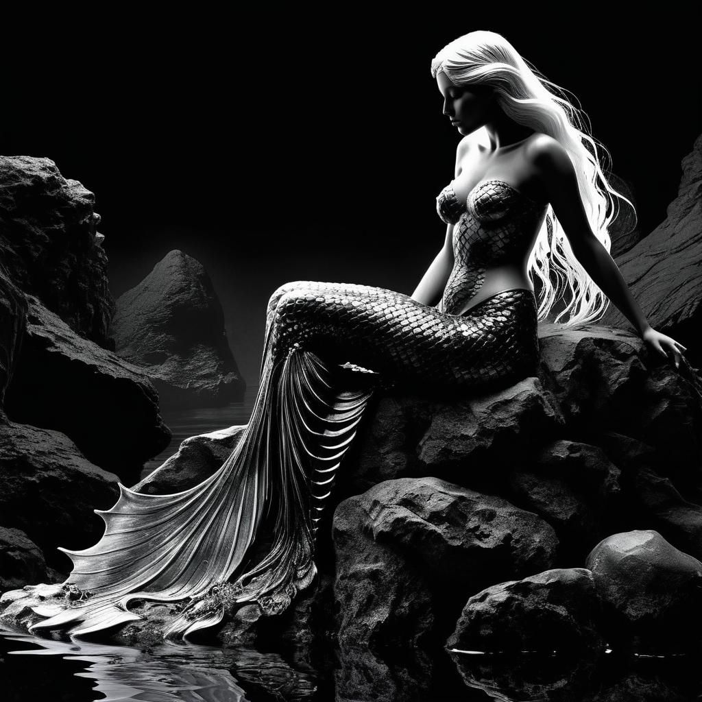 Spectacular Mermaid Silhouette at Night with Spectrum Hair