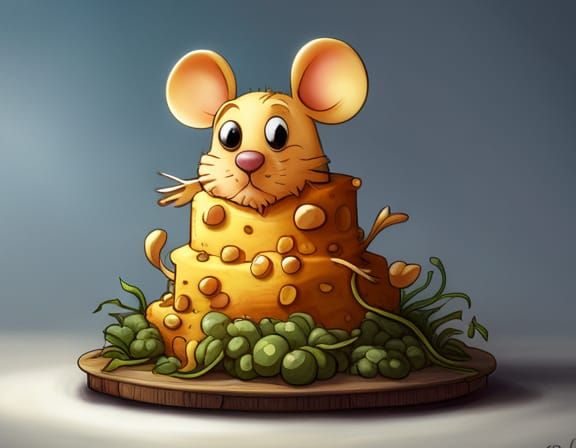 Cheese Mouse Sculpture in Hyperrealistic Comic Art