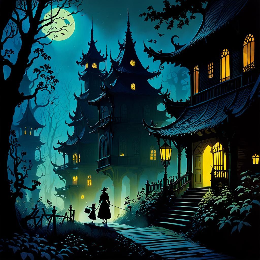 Night of Shadows: Silhouette Figures in Dreamscape