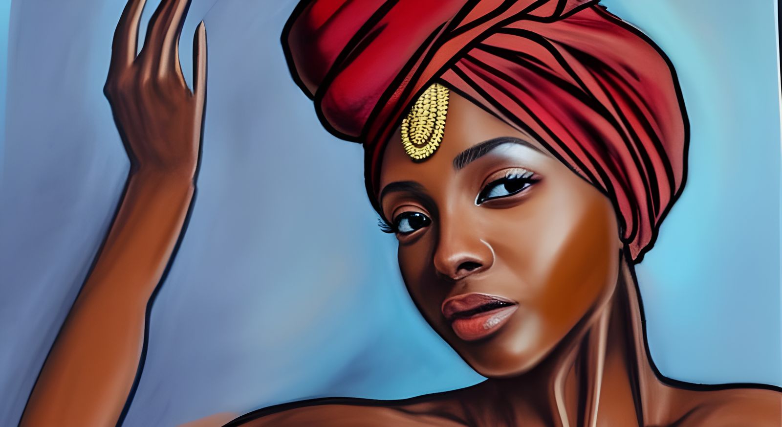 Woman with Turban in Wakanda-Inspired Pencil Art