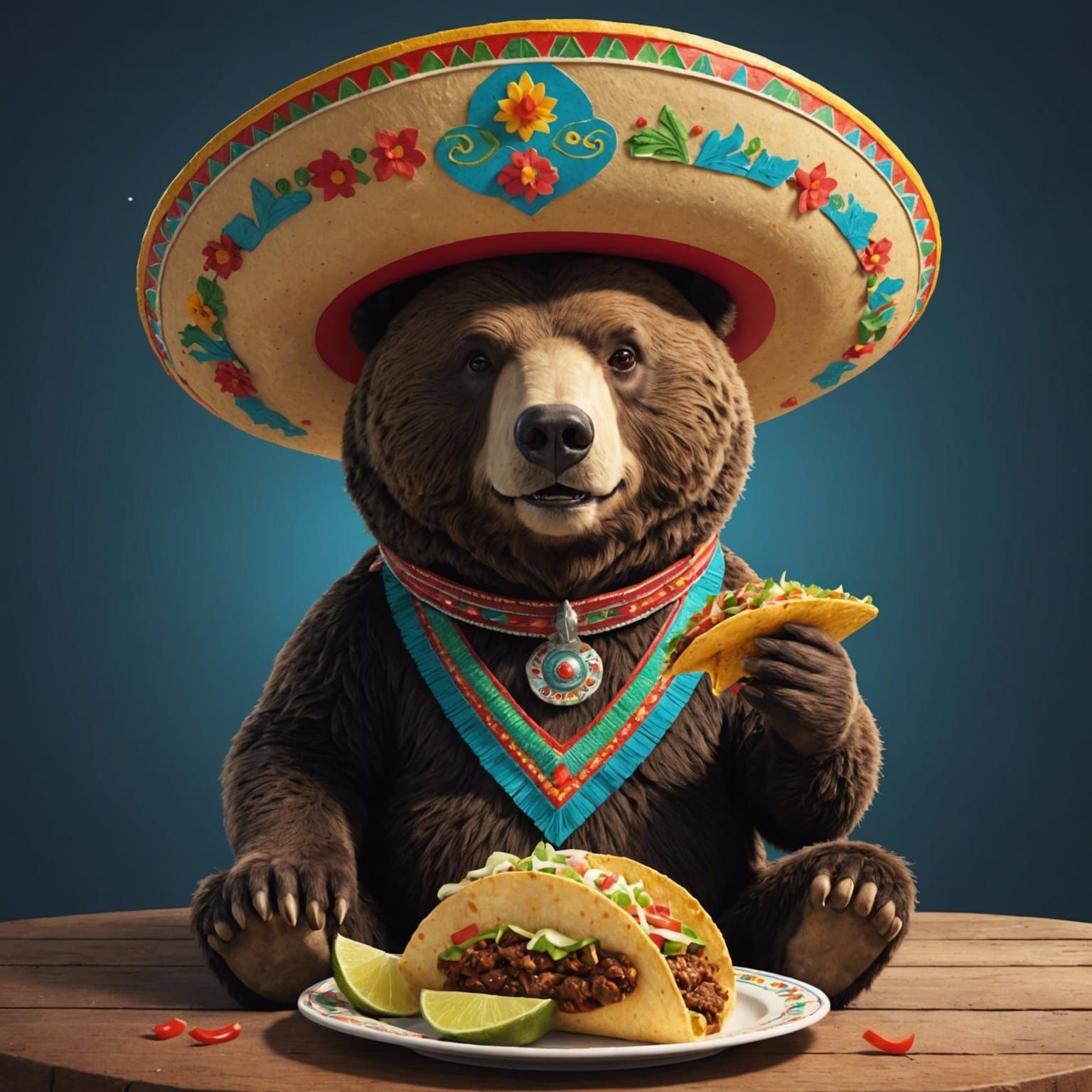 Ursa Major Bear Avatar with Sombrero and Taco