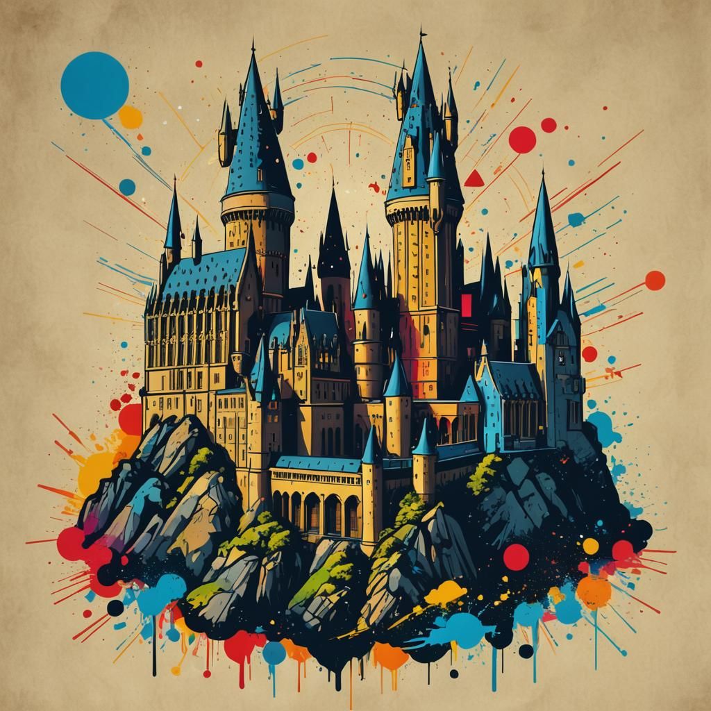 Hogwarts Castle in Geometric Pop Art Style