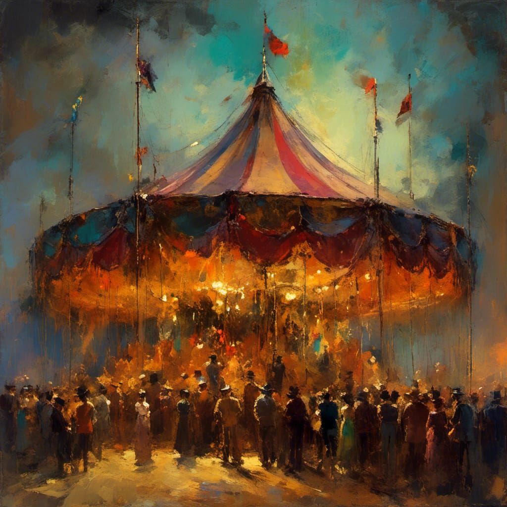 Whimsical Circus Tent in Expressionist Art Nouveau Style