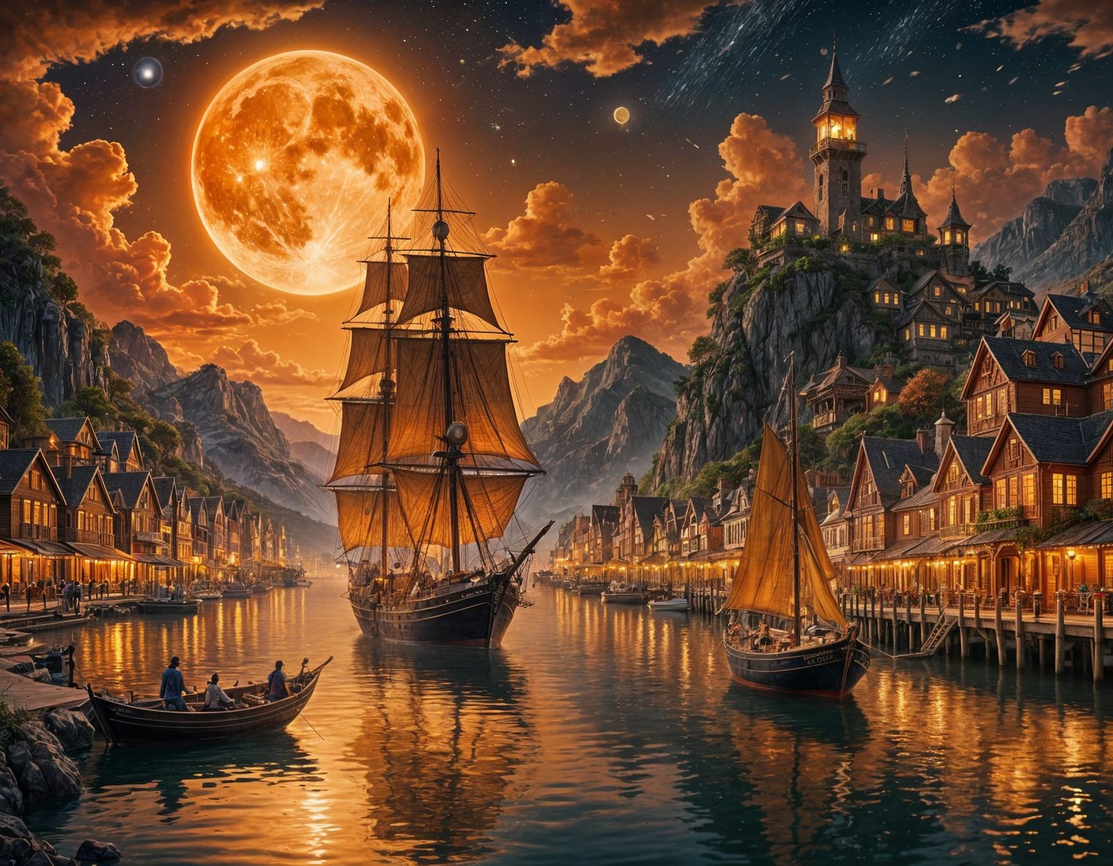 Ethereal Fantasy Harbor Town at Twilight