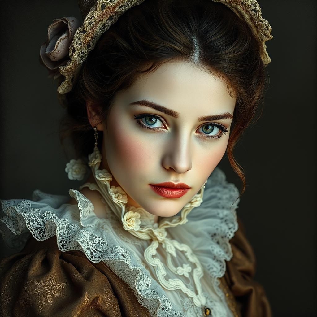 Elegant Woman in Antique Watercolor Portrait