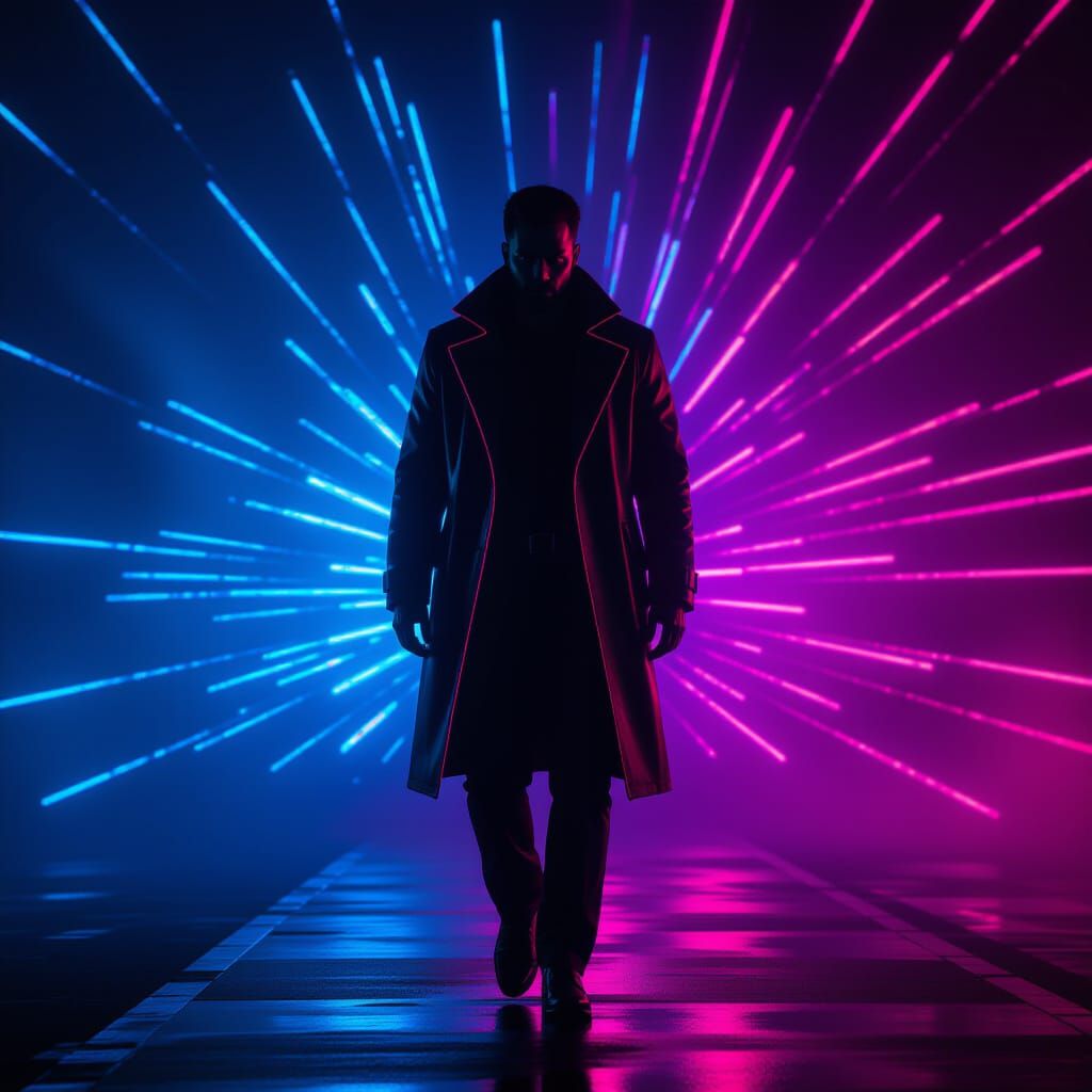 Cyberpunk Male Figure with Neon Outline