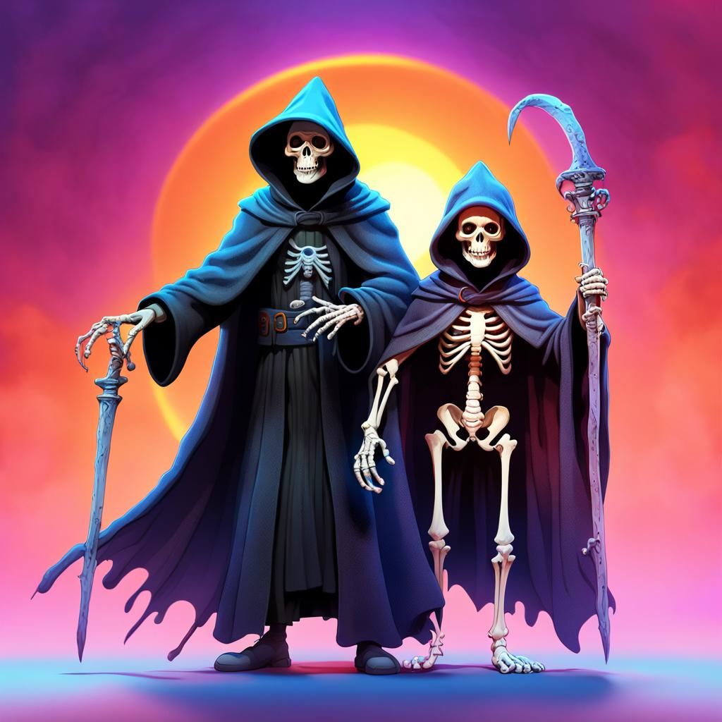 Grim Reaper and Skeleton Rat Halloween in Discworld