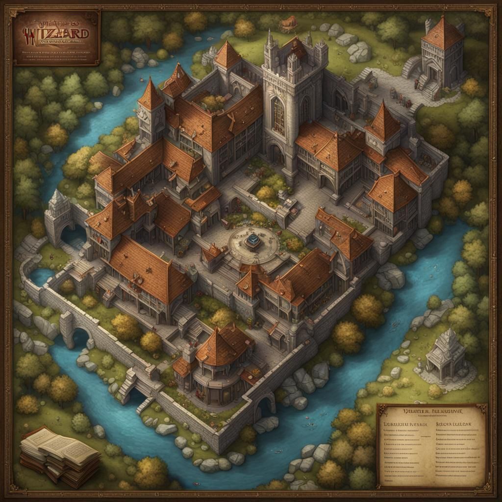Detailed Top-Down Map of a Wizard's Library