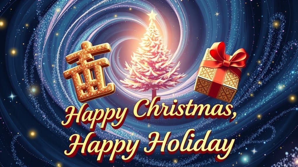 Cosmic Christmas Celebration in Vibrant, Whimsical Style