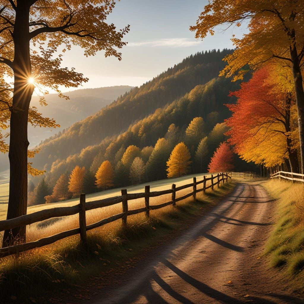 Autumn Valley Fence in Golden Light