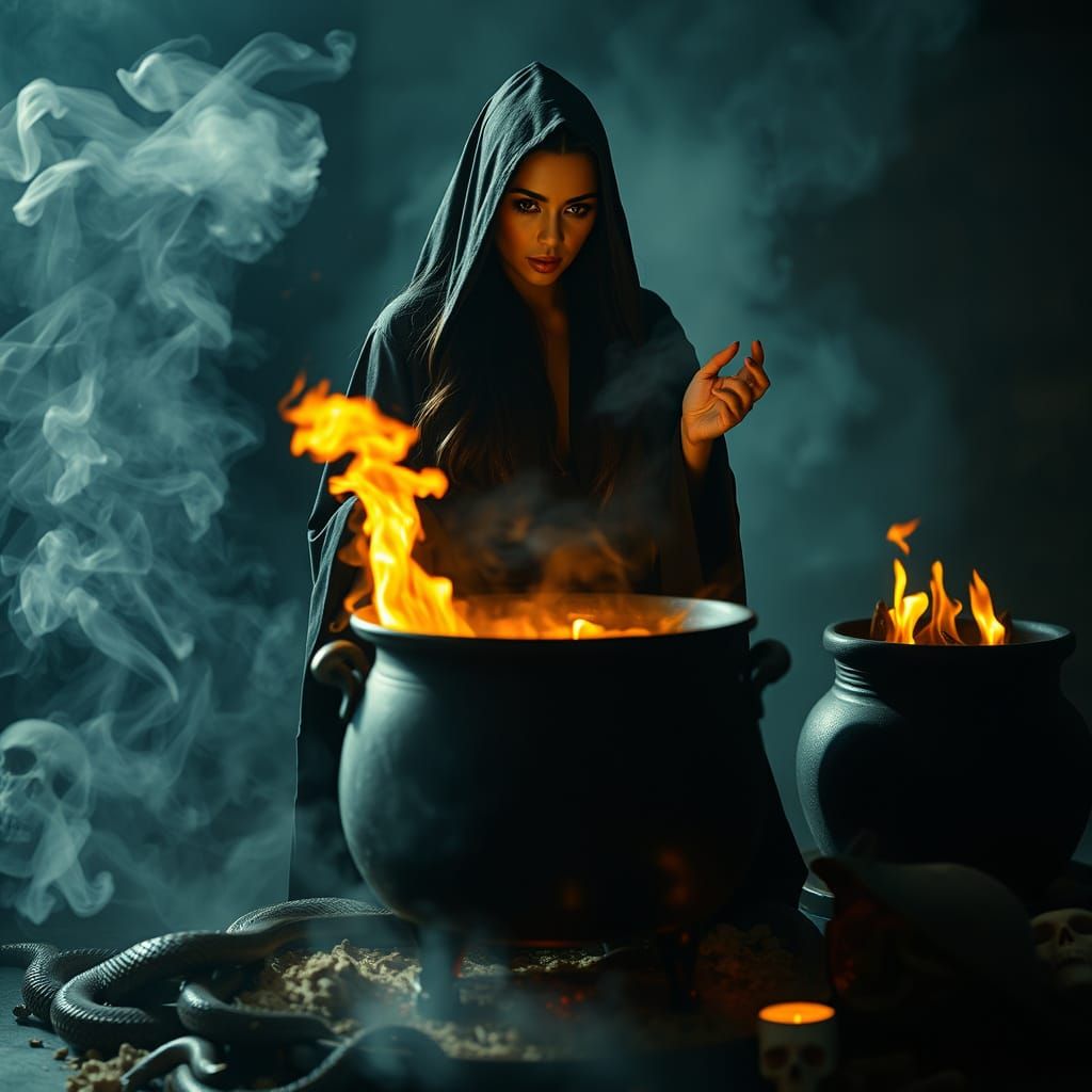 Witchy Brew in Dark Film Noir Style