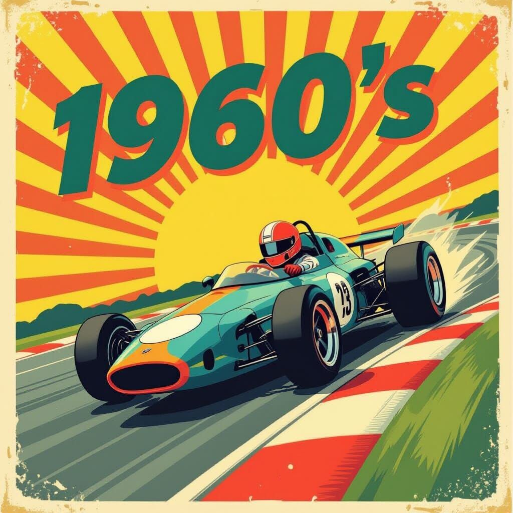 1960s Race Car Speeds in Retro Poster Style