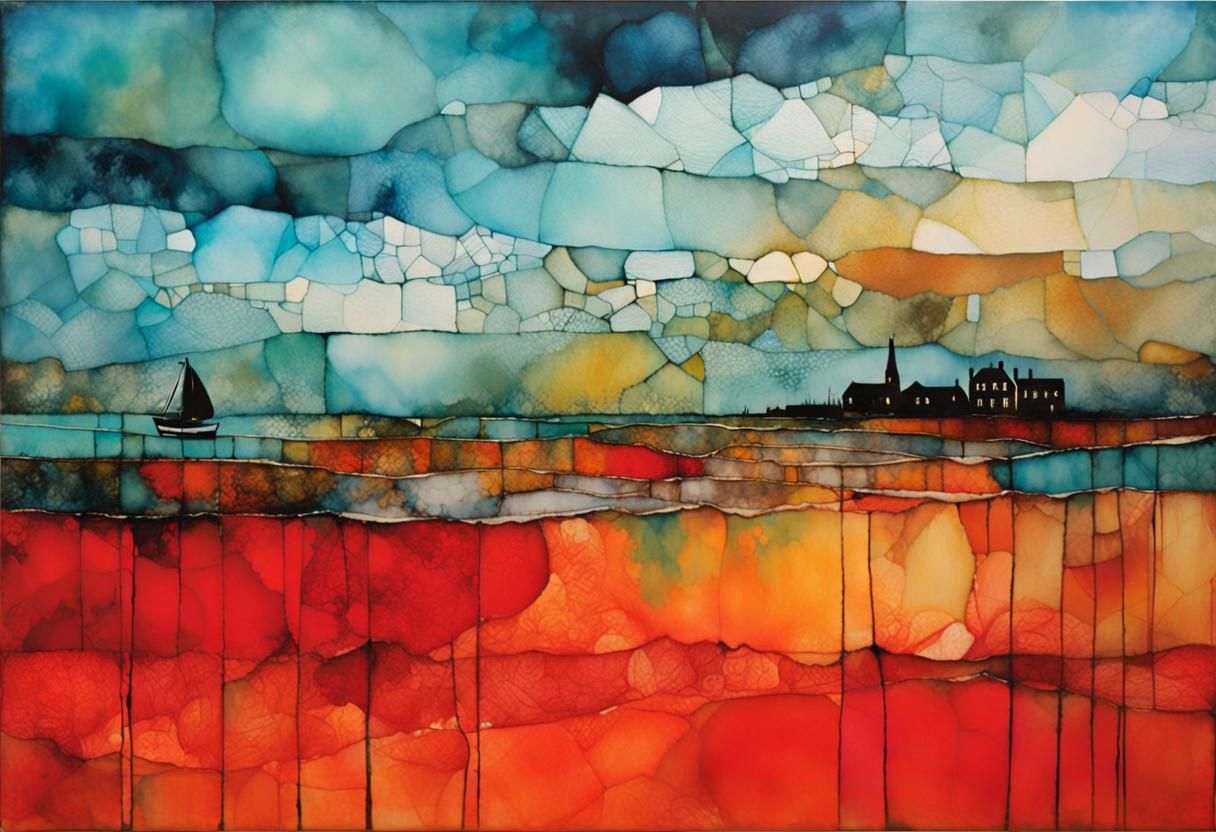Surreal Seascape in Encaustic Painting Style