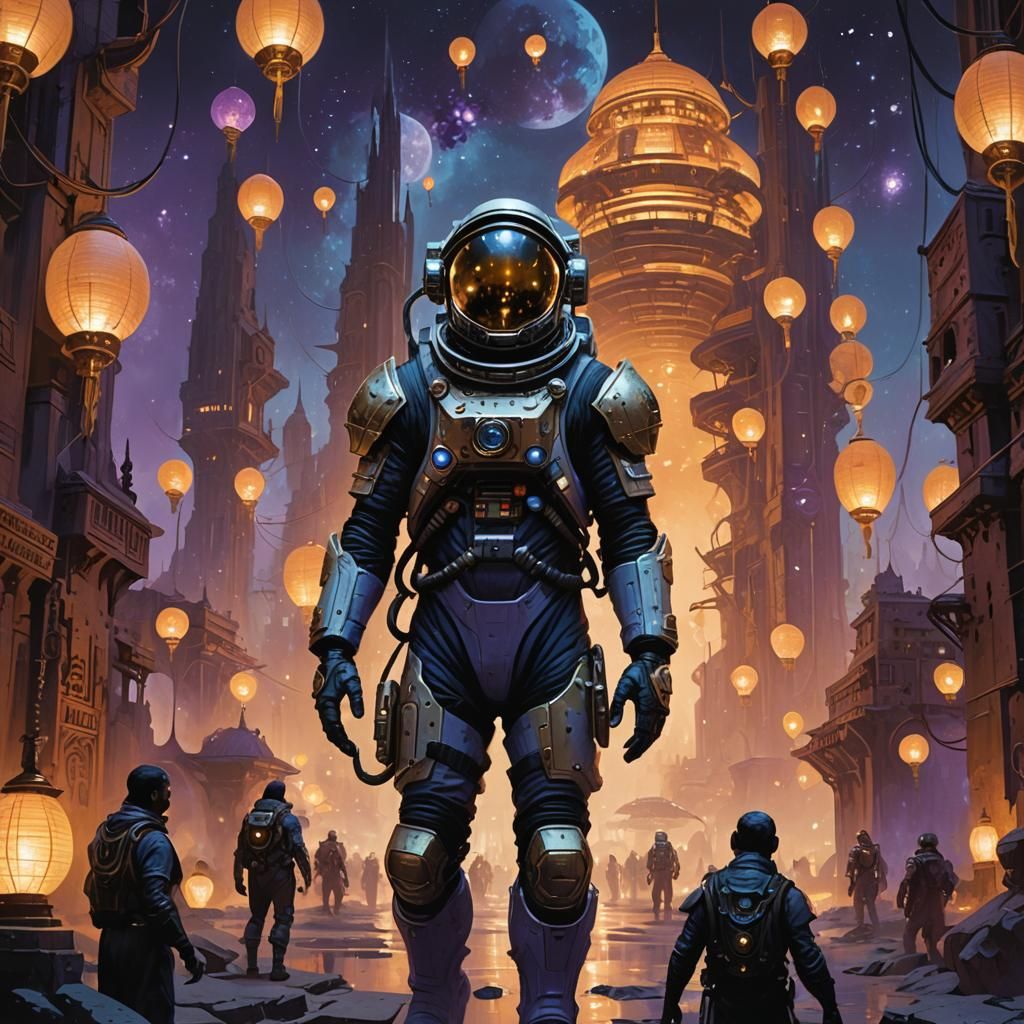 Astronaut in Alien City Inspired by Gerald Brom