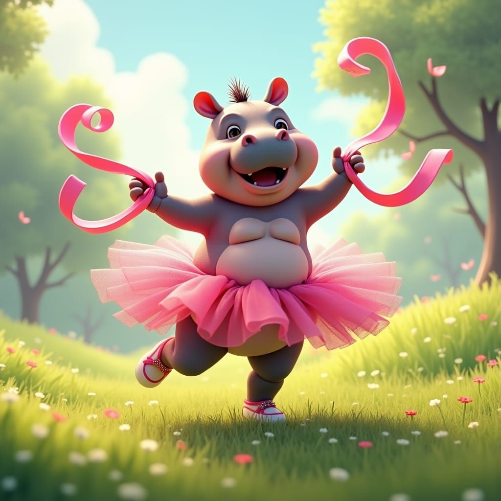 Hippo Girl's Joyful Dance: 3D Anime Art