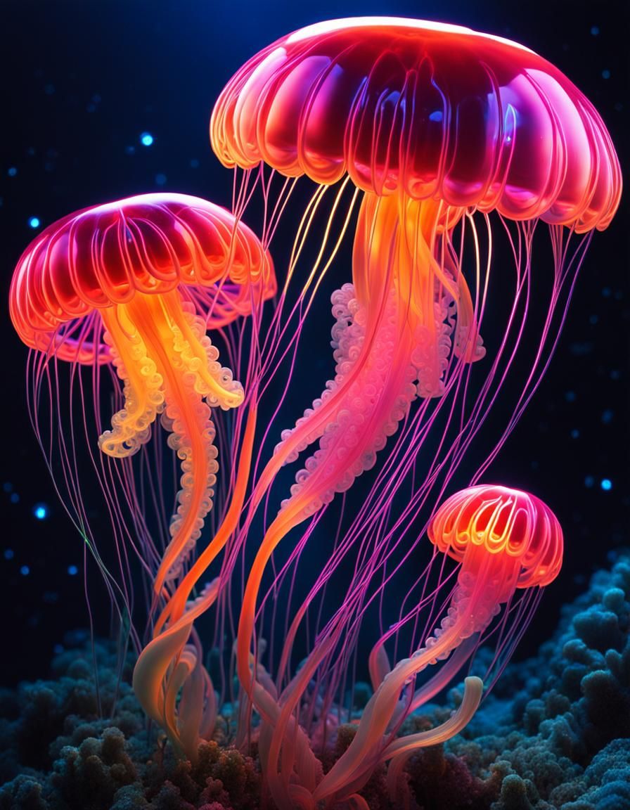 Fluorescent Jellyfish with Sparkling Tentacles