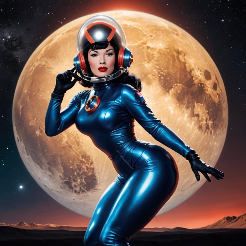 Retro Sci-Fi Betty Page Pinup on the Moon