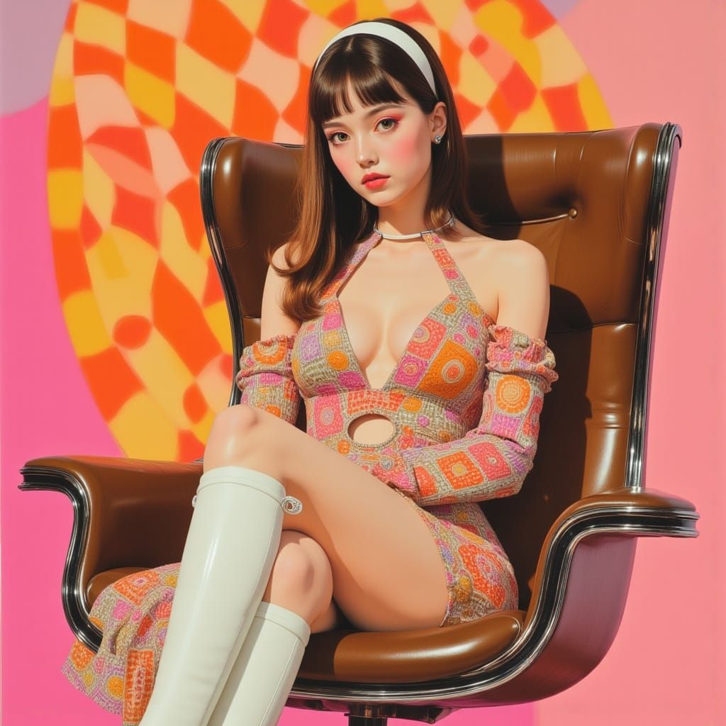 Woman in 70s Mini-Dress in Anime Style