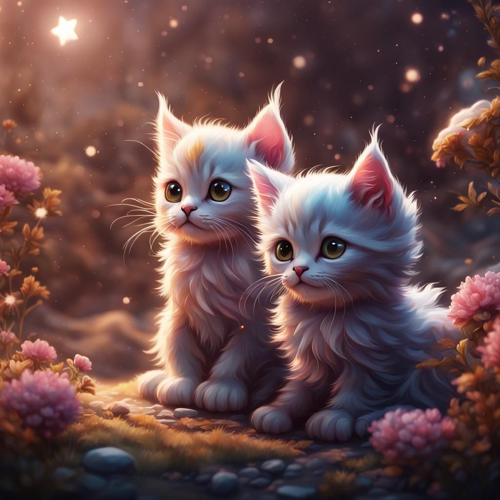 Fantastical Star Kittens in Detailed Digital Painting