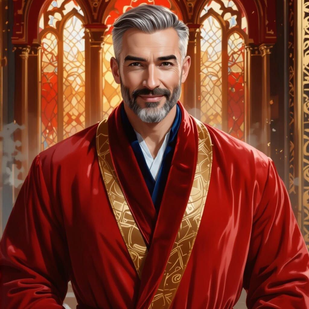 Handsome Bearded Man in Velvet Robes Oil Painting