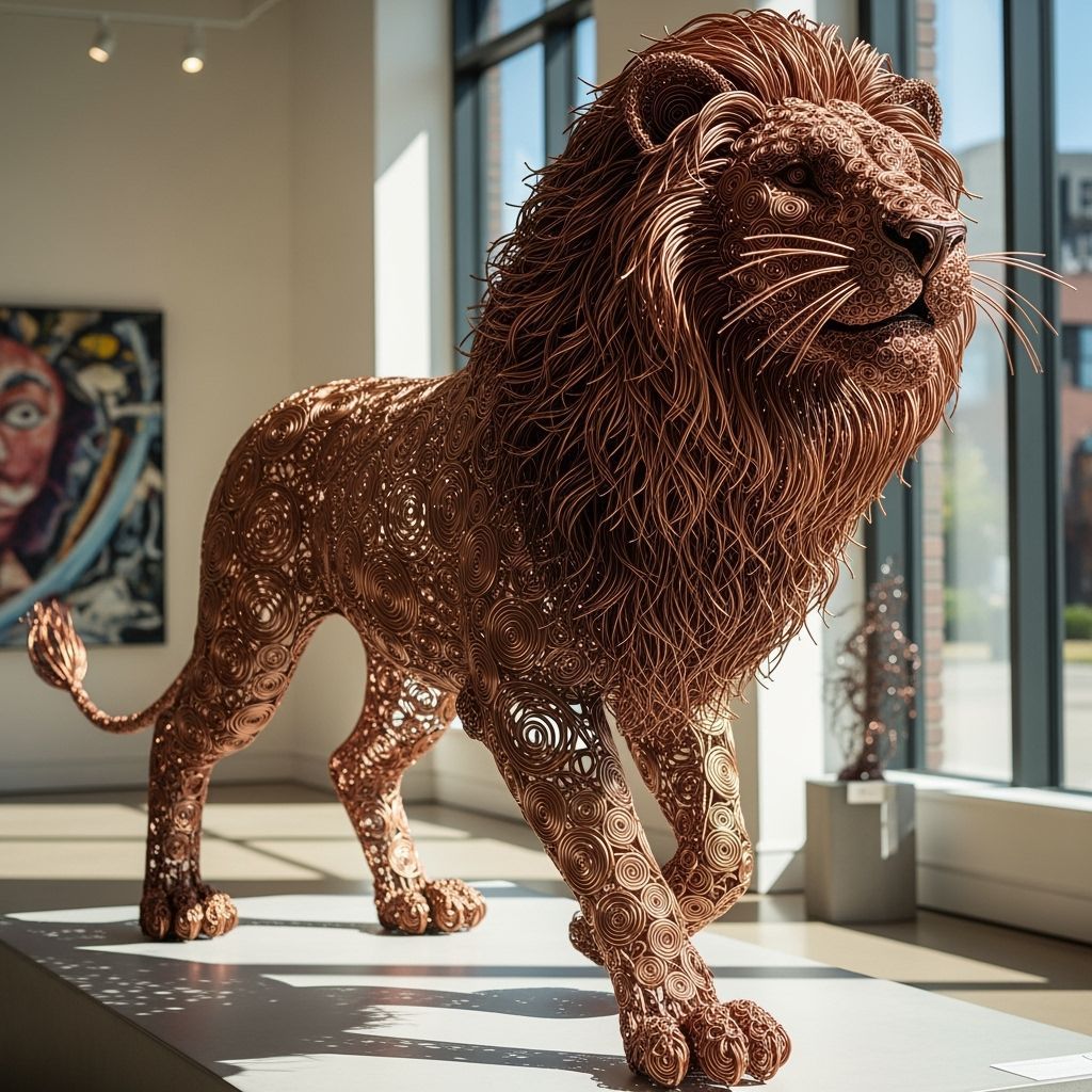Copper Wire Lion Sculpture in Art Gallery