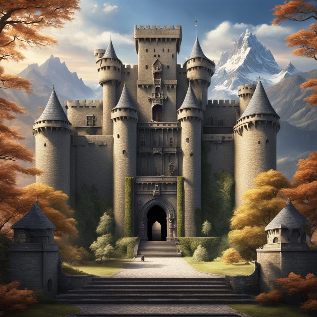 Mountain Castle with Open Door: Matte Painting