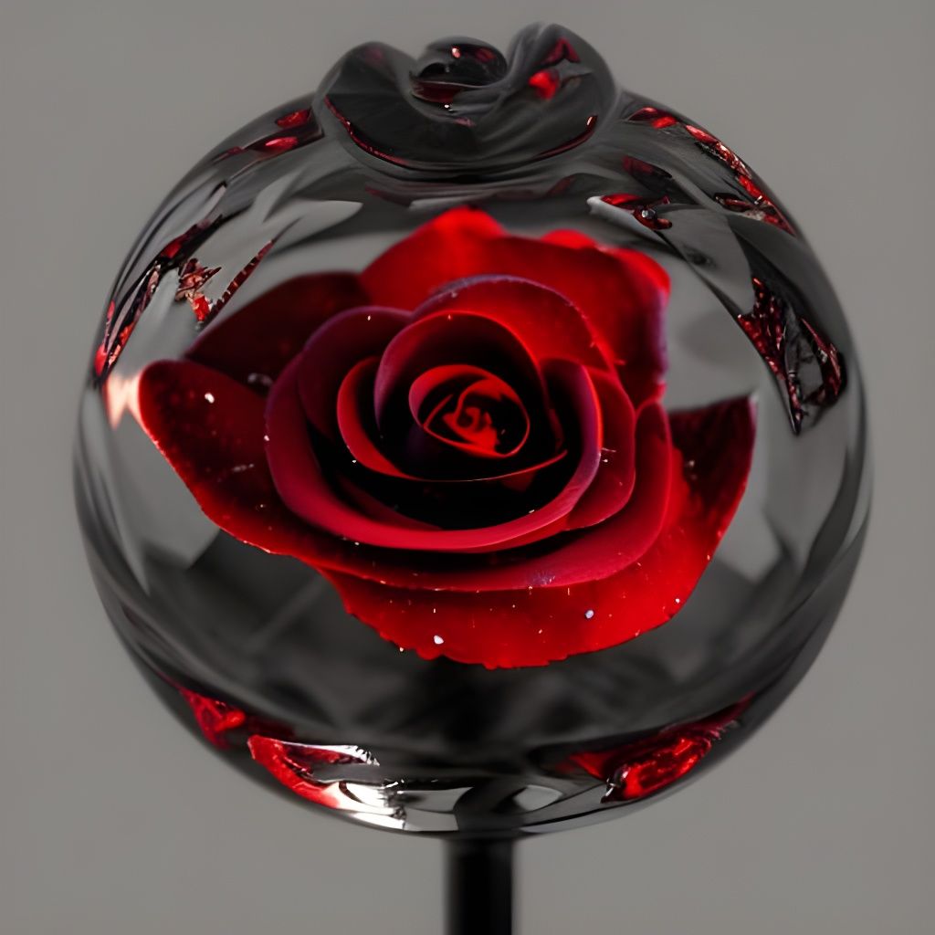 Glowing Dark Red Glass Rose in Snow
