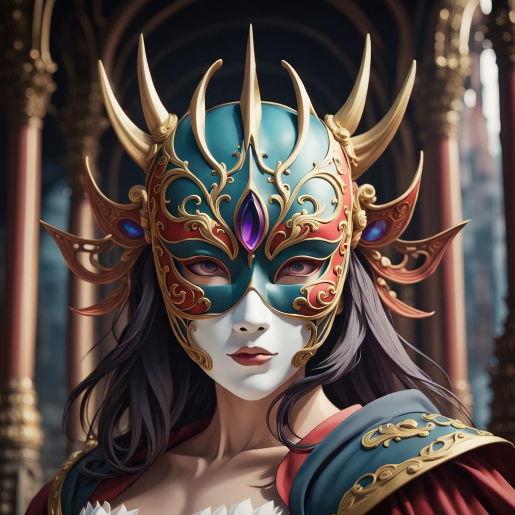 Faceless Anime Opera Mask in Detailed Matte Style