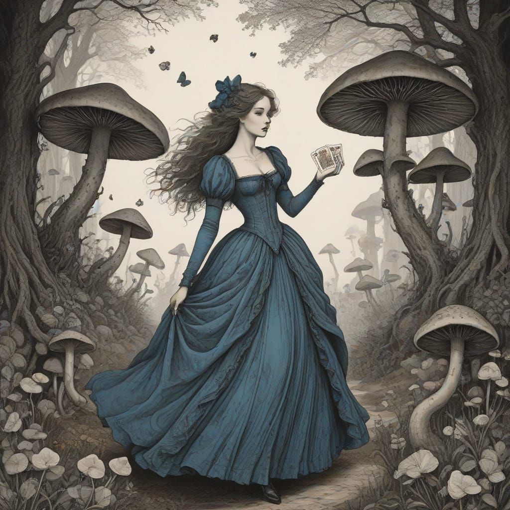 Whimsical Alice in a Fantastical Landscape