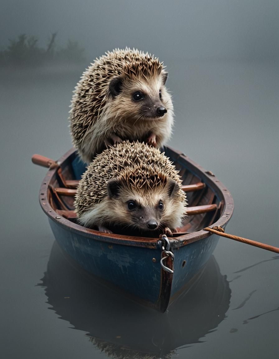 Hedgehog's Night Voyage in Fog: Hyperdetailed