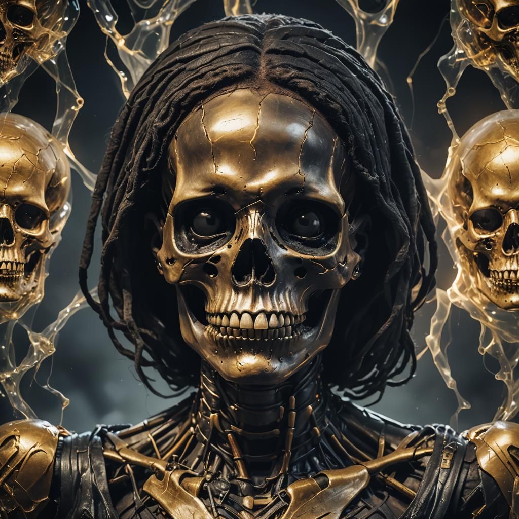 Glowing Black Mummy Skull in Sinister Liquid