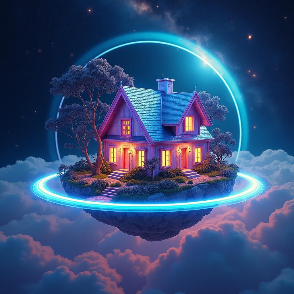 Iridescent House on a Psychedelic Planet in Space