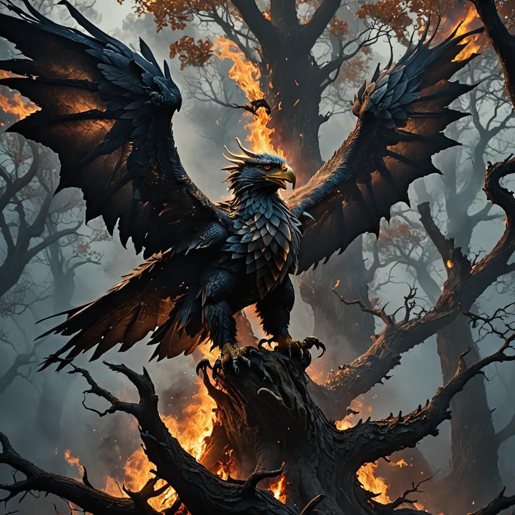 Dragon-Eagle Hybrid Spreads Wings, Greg Rutkowski Style