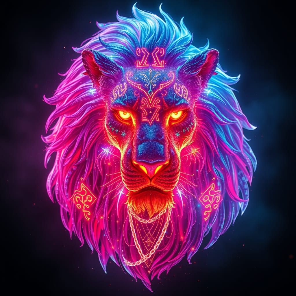 Prismatic Lion Etched in Light and Energy