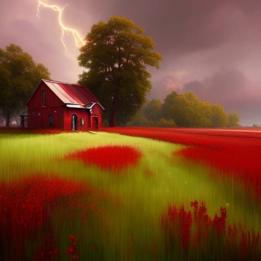 Red Door in Thunderstorm: Detailed Concept Art
