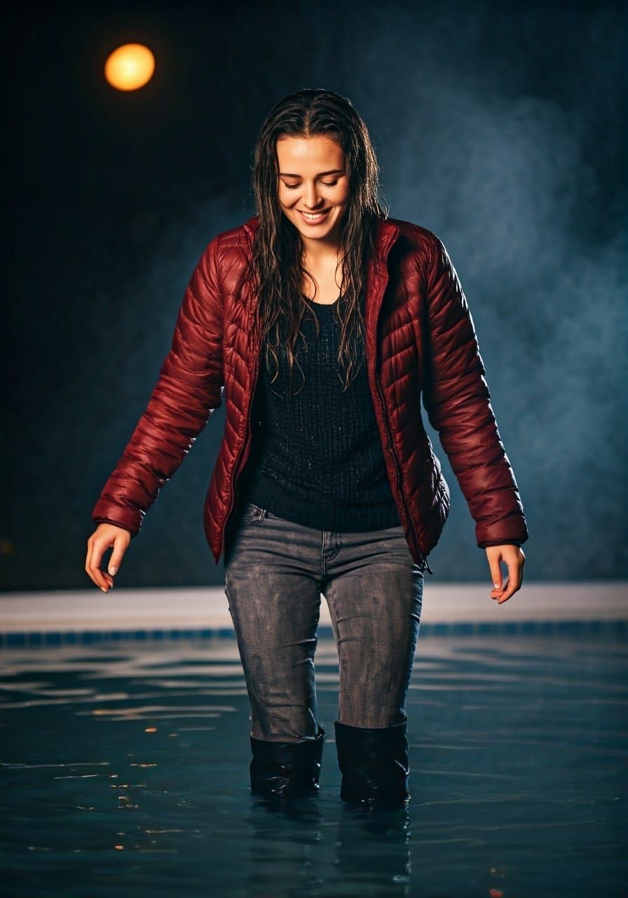 Woman in Hot Tub: Photorealistic Autumn Night