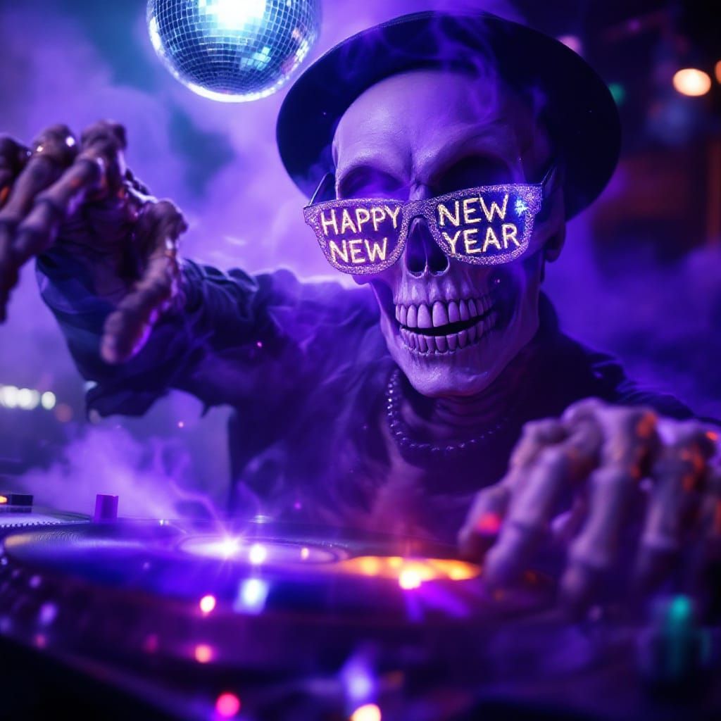 Skeleton DJ Spins Records in Haunted Nightclub with Glowing ...
