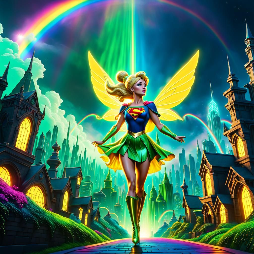 Tinkerbell as Supergirl in Synthwave Emerald City