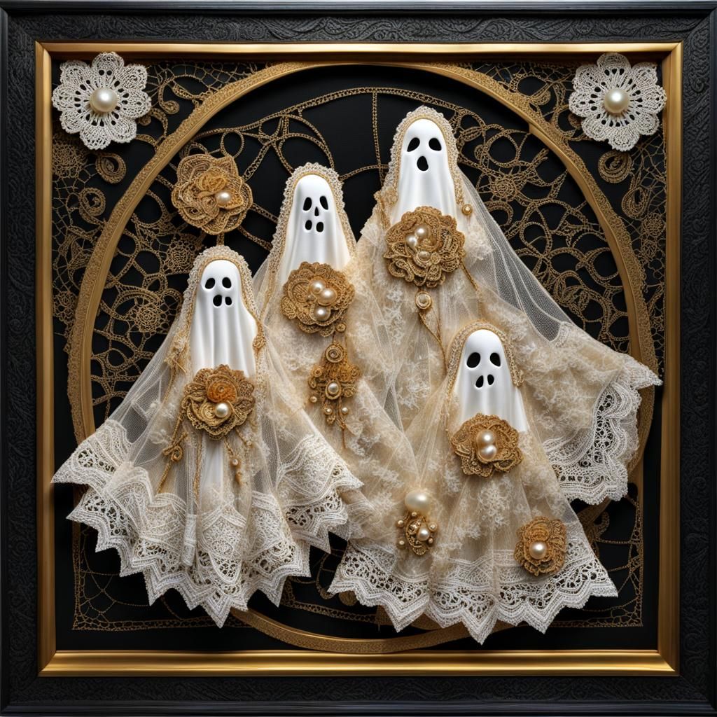 Lace Halloween Ghosts Mixed Media Collage