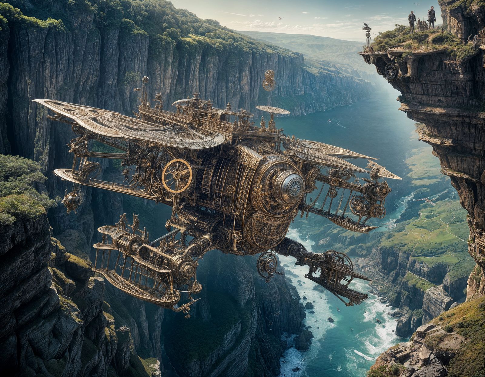 Flying Automaton in Steampunk Style with Metal Details