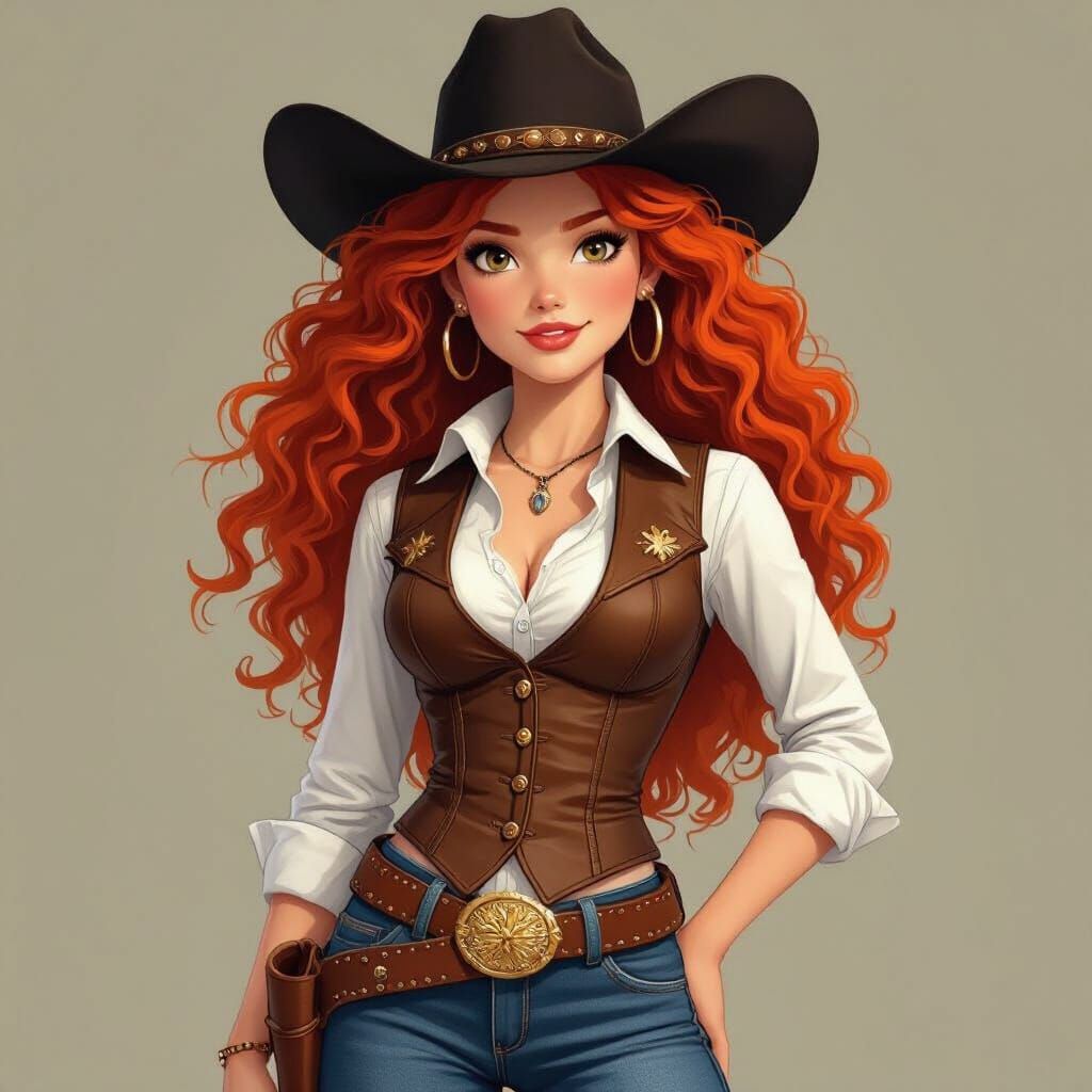 Merida in Western Outfit with Cowboy Hat